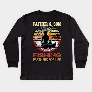 Vintage Father Son Fishing Partners For Life Dad Matching Kids Long Sleeve T-Shirt